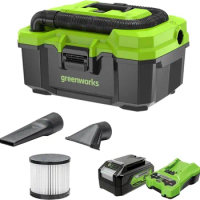 Greenworks 24V Brushless 3 Gallon Cordless Wet/Dry Shop Vacuum with with Hose, Crevice Tool, Floor Nozzle, 4.0Ah Battery
