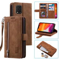9 Cards Wallet Case for Xiaomi Mi 10 Lite / Mi 10 Youth 5G Phone Case Card Slot Zipper Flip Folio With Wrist Strap