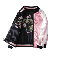 Satin Yokosuka Sukajan Embroidered Women's Baseball Jacket Double-sided Women's Bomber Jacket 2024 Fall Japanese girls