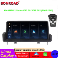 Bonroad 10.25'' BMW E90 Linux Wireless Carplay Android Auto Car Multimedia Screen For BMW E90 E91 E92 E93 2005-2012 iDrive