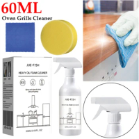 60ml Splash Foam Spray Multipurpose Heavy Oil Foam Cleaner with Sponge &amp; Cloth Degreaser Spray Kitchen Oven Grills Cleaner