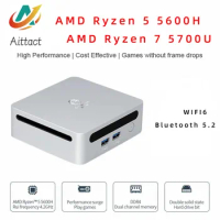 AITTACT New AMD Ryzen 5 5600H/Ryzen 7 5700U MiniPC Windows 10/11 3.3GHz Up to 4.2GHz 2*DDR4 Max Support 64GB RAM Gaming WIFI6