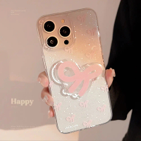 Case Lucu Glittery Motif Pita Pink with Pop Socket Pita for iPhone 15 Pro Max Plus / 14 / 13 / 12 / 