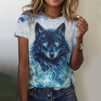 3D Printed Animal T Shirt For Women Wolf Pattern Tees Summer New Harajuku T-Shirts Y2k Tops Loose S