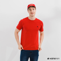 【Hang Ten】男裝-有機棉圓領腳丫短袖T恤-紅