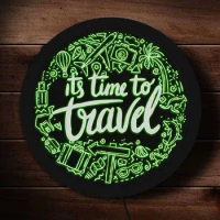 It's Time To Travel Adventure Suitcase Color Changing Wall Light Vacation Holiday Trips Travel Souvenir Gift Rounded Neon Sign