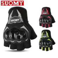 SUOMY New Red Motorcycle Retro Half-Finger Gloves PVC Shell Protector Motocross Gloves Soft Breathable Motorbike Glove Anti-drop