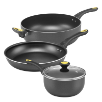 4件不黏廚具套裝: 單柄鍋 20CM/2.8L+煎鍋 28CM+萬用鍋 30CM/6.2L+玻璃蓋 - Skyline 