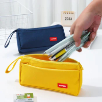 Large Capacity Pencil cases Cute Canvas Pen Bang Solid Color Portable Zipper Pencil Case Pouch Office School Supplies