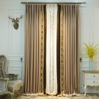 高檔歐式窗簾客廳奢華大氣絲絨布刺繡窗簾臥室遮光咖啡色落地窗