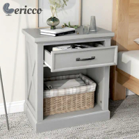 GERICCO Modern Wooden Nightstands Retro Minimalist Bedside Table Gray Storage Cabinet Bed Side Tables Home Bedroom Furniture