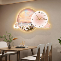 掛鐘 北歐風餐廳裝飾畫輕奢臥室餐桌掛畫發光飯廳壁畫客廳歺廳時鐘墻畫快速出貨