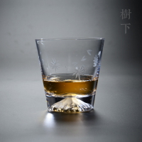 木盒富士山耐熱水晶玻璃杯手工威士忌酒杯茶杯情侶辦公主人杯1入