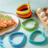 2PCS Cartoon Circular Heart Shaped Silicone Egg Fryer With Handle, Omelet, Pancake Mold, Kitchen Baking Tool