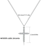 Noble Temperament Stainless Steel Plated Cross Pendant Necklace Full Zircon White Gold 18K Gold Cross Necklace Women