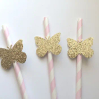 Pink and Gold BUTTERFLY Paper Straws. High Quality Straws. Pink and Gold Party. Butterfly Garden Birthday