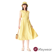 KeyWear奇威名品    清新格子綁帶洋裝-黃色
