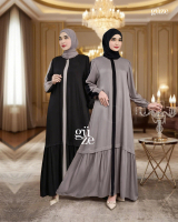 Güze - Zehra Dress Gamis Polos Kombinasi Dewasa Rayon Twill Premium 2 Tone Hitam Coklat Muslim Wanit