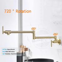 Brushed Gold Filler Faucet Foldable Kitchen Faucet Rotating Wall Mounted Sus 304 Kitchen Tap Single Hole Kitchen Sink Water Taps