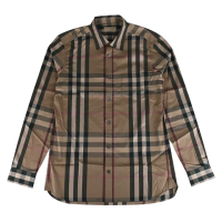 【BURBERRY 巴寶莉】三色格紋棉質混紡長袖襯衫(男款/暗米)