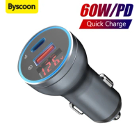 Byscoon 60W USB C Car Charger QC 3.0 PD Fast Charging For iPhone Samsung USB Car Charger VOOC Charge For Oneplus OPPO Realme