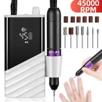 45000RPM Rechargeable Nail Drill Machine for Polished Exfoliation With LED Display Low Noise Nail Drill Sander for Gel Nails