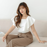 [ HYERIES ] Rora Top Atasan Casual Wanita Korea Ruffle Blouse Korean Top Square Neck Top Korean Crop
