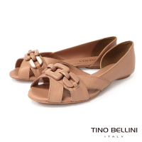 Tino Bellini 巴西進口方形飾扣魚口平底鞋FS7V001(裸棕)