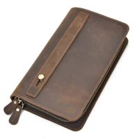 Vintage Men's Hand Wallet Leather Double Zipper Wallet Multi Card Wallet Money Bag