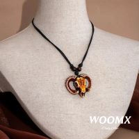 【Woomx】Retro Carved Pendant Long Necklace Niche Shark Tooth Nation  Necklace  A309
