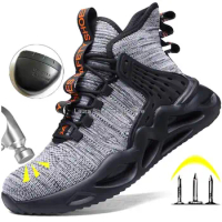 Safety Shoes Men Steel Toe Work Shoes High Top Work Sneaker Man Breathable Work Safety Boots Indestructible Contruction Footwear