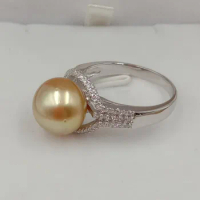 free shipping ,100% south sea gold PEARL RING,11-12 mm, 925 silver pearl adjustable ring ,freshwater purple ring .