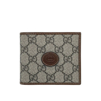 Gucci Interlocking 皮革飾邊八卡對開短夾(671652-咖)