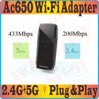 Tp-Link Plug&amp;Play Drive-free AC650 Wireless Network Card 11AC 650Mbps MiNi Dual Band USB2.0 WiFi Adapter 2.4G 200Mbps 5G 433Mbps