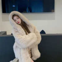 Hooded Fur Imitation Fur Coat For Women's Autumn And Winter 2023 New High-end Soft And Glutinous Loose Coat
