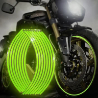 10/12/14/18 Inch Motorcycle Sticker Wheel Reflective Strips Decorative Stripe Car Bike Motorbike Bicycle Fluorescent Green Trim
