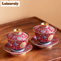 150ml Chinese Wedding Tea Set Enamel Color Ceramic Gaiwan Handmade Beauty Teacup Custom Teaware Gift Exquisite Portable Tea Bowl