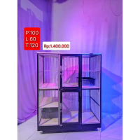 Kandang kucing almunium 2 kamar tingkat 2