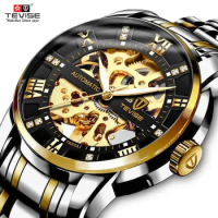 Automatic Skeleton Watches TEVISE T9005A Diamond Scale Luminous Hands Men Watch Mechanical Male Clock Classic Wristwatches 2019