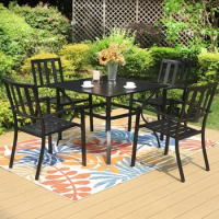 Outdoor Table and Chairs Set, 5 Piece Metal Patio Dining Set 37" Square Patio and Garden Backyard, Outdoor Table and Chairs Sets