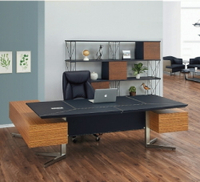 【 IS空間美學 】8尺卡爾金沙木紋馬鞍皮主管桌整組(2023B-103-1) 辦公桌/電腦桌/會議桌