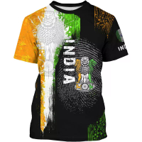India Flag Print T-shirt Men's Clothing Crewneck Short Sleeve T Shirts 3D Print Elephant Pattern Str
