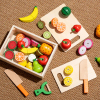 Wooden Simulation Fruit and Vegetable Cutting Fun Magnetic Wooden Box Set for Children Early Educati