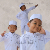 Sholeh_Kids-Koko Putih Anak 4-12 Manasik Model Kurta Pakistan Motip Bordir Lengan panjang (FREE PECI