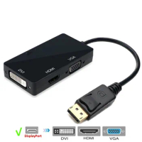 3 in 1 DisplayPort DP To HDMI-compatib DVI VGA Adapter Cable 1080P Display Port Converter Connector For PC Projector Laptop HDTV