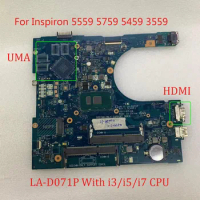 AAL15 LA-D071P Working Motherboard w/ I3 I5 I7 CPU For Dell Inspiron 3559 5459 5759 5559