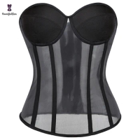 Black Translucent Bustier Curvy Waist Body Shapers Plus Size S-XXXL Slimming Corselet Mesh Overbust Corset With Bra Padded