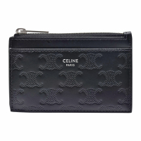 CELINE 賽琳 經典TRIOMPHE系列品牌標誌壓印小牛皮拉鍊卡夾/零錢包(黑色)