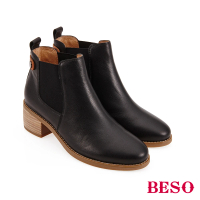 【A.S.O 阿瘦集團】BESO 柔軟牛皮百搭鬆緊帶直套中跟靴(黑)