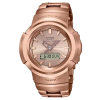 【CASIO 卡西歐】G-SHOCK 全金屬 六局電波接收 多功能雙顯腕錶 母親節 禮物 推薦(AWM-500GD-4A)